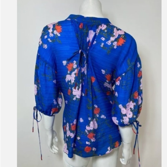 Tanya Taylor Silk Falling Floral Top Blouse Azure Blue NWOT - Picture 8 of 10